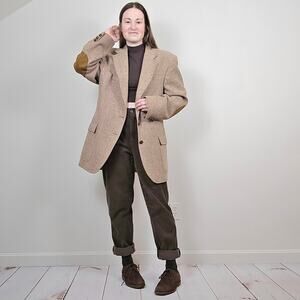 Vintage 70s 80s Tweed Elbow Patch Wool Blazer Brown M/L